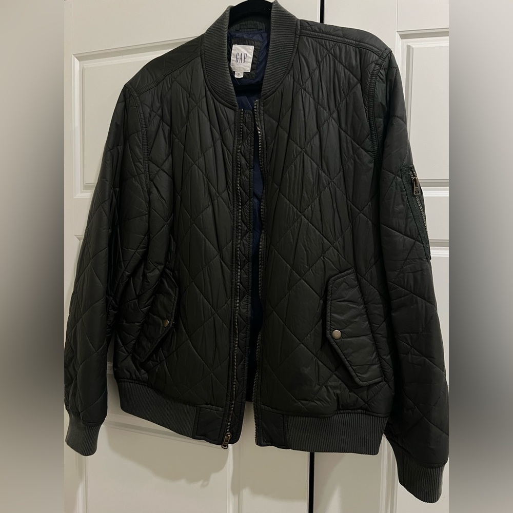 GAP Men’s Dark Green Puffer Bomber Jacket Coat
